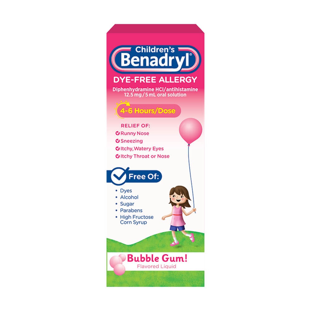 Children’s BENADRYL® Dye-Free Allergy Liquid bubble gum flavor
