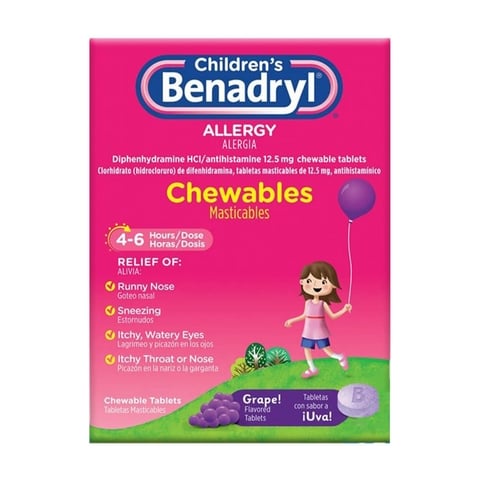 Children's BENADRYL® Grape Flavored Chewable - Pastillas masticables sabor a uva, niños
